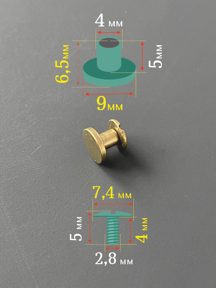 Винт ременной 9х6,5 мм, болт для ремня, винт Чикаго 6,5 мм, антик, 10шт. — фото 1