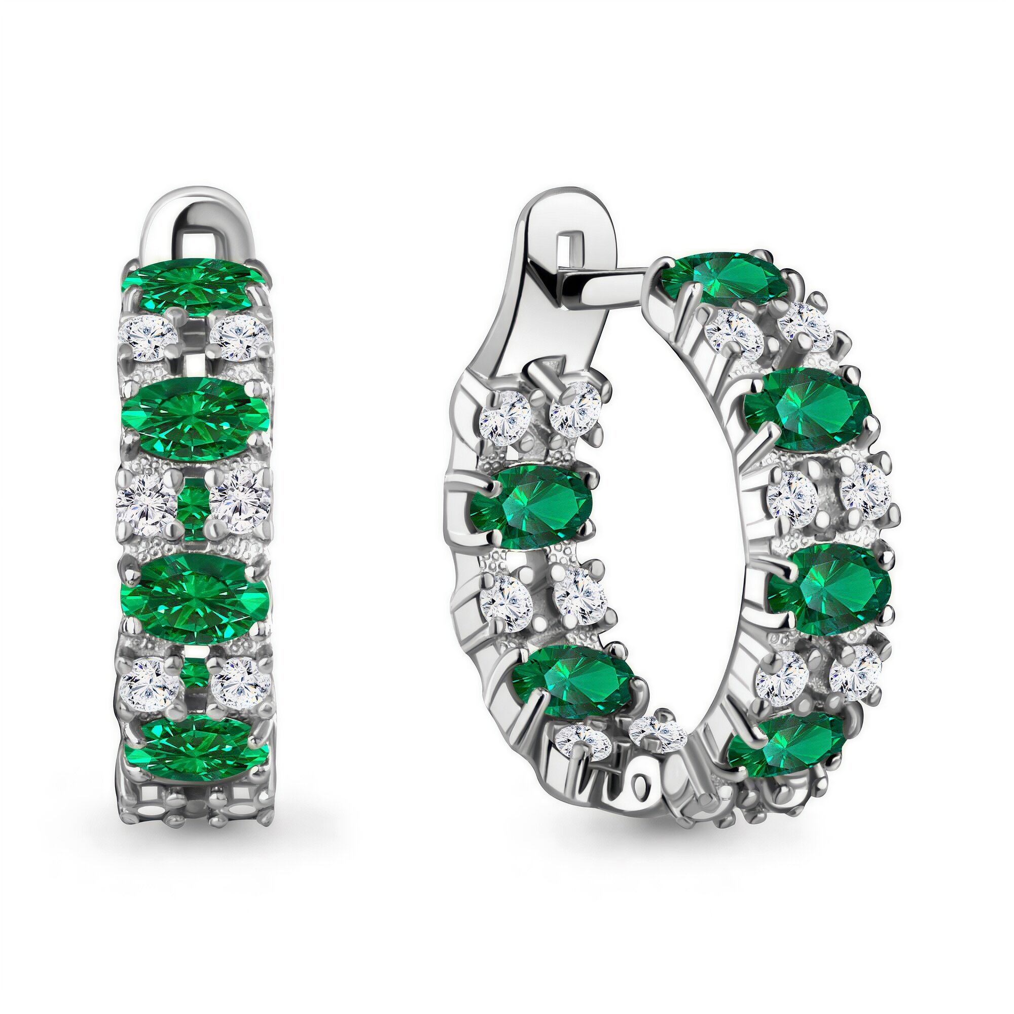 Серьги Diamant online, серебро, 925 проба, родирование, фианит, изумруд синтетический