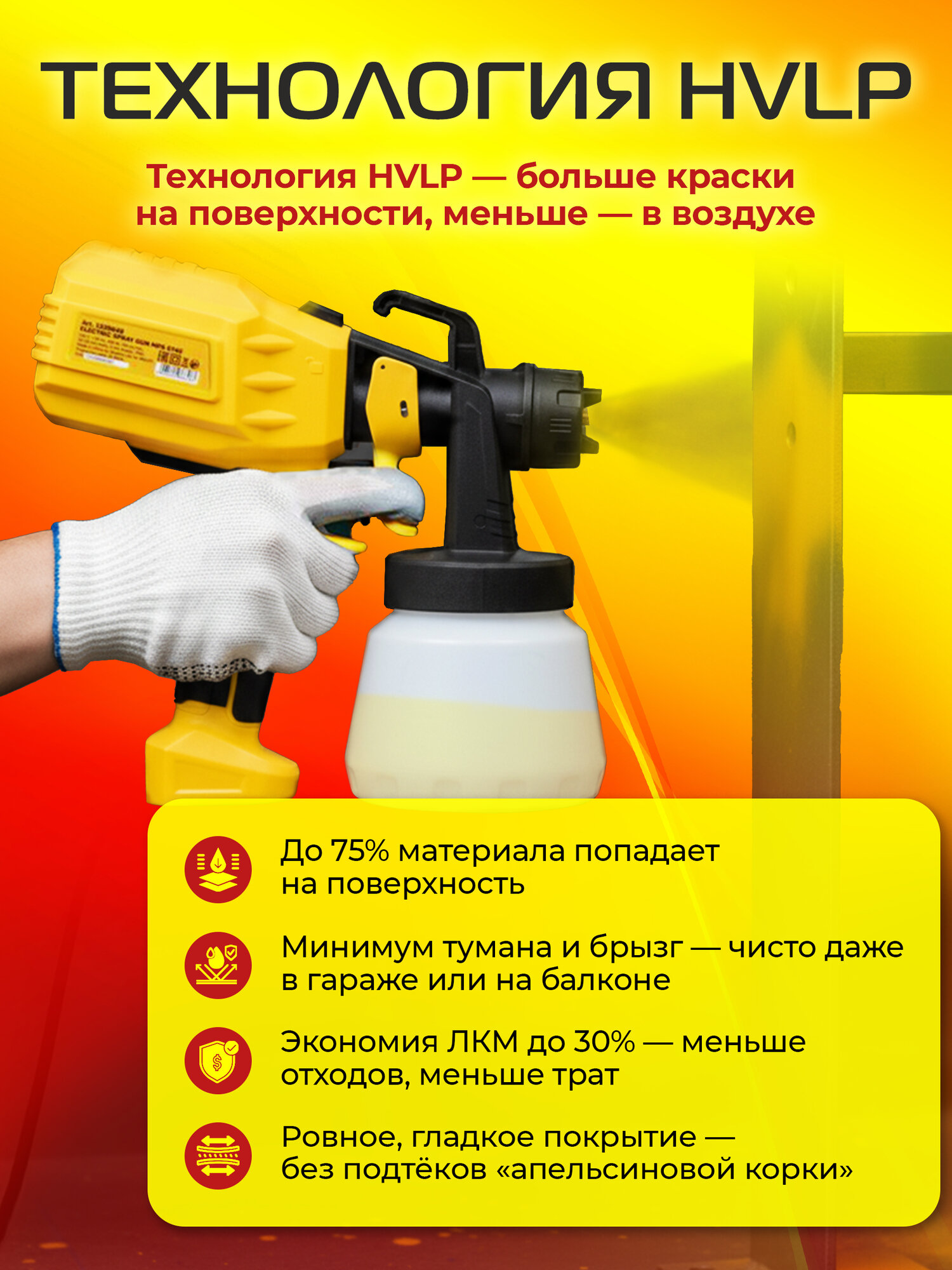 Краскопульт электрический для краски, краскораспылитель, Molot MPS 0740, сетевой, 220в — фото 1