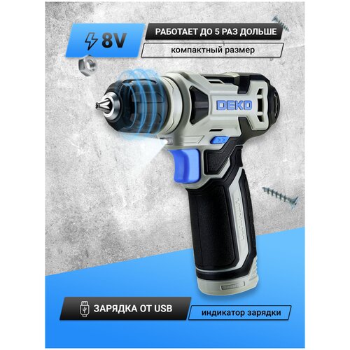 Аккумуляторная дрель-шуруповерт DEKO ZKCD80FU-Li SET 3 18Нм 1х20Ач 2022 110200₽