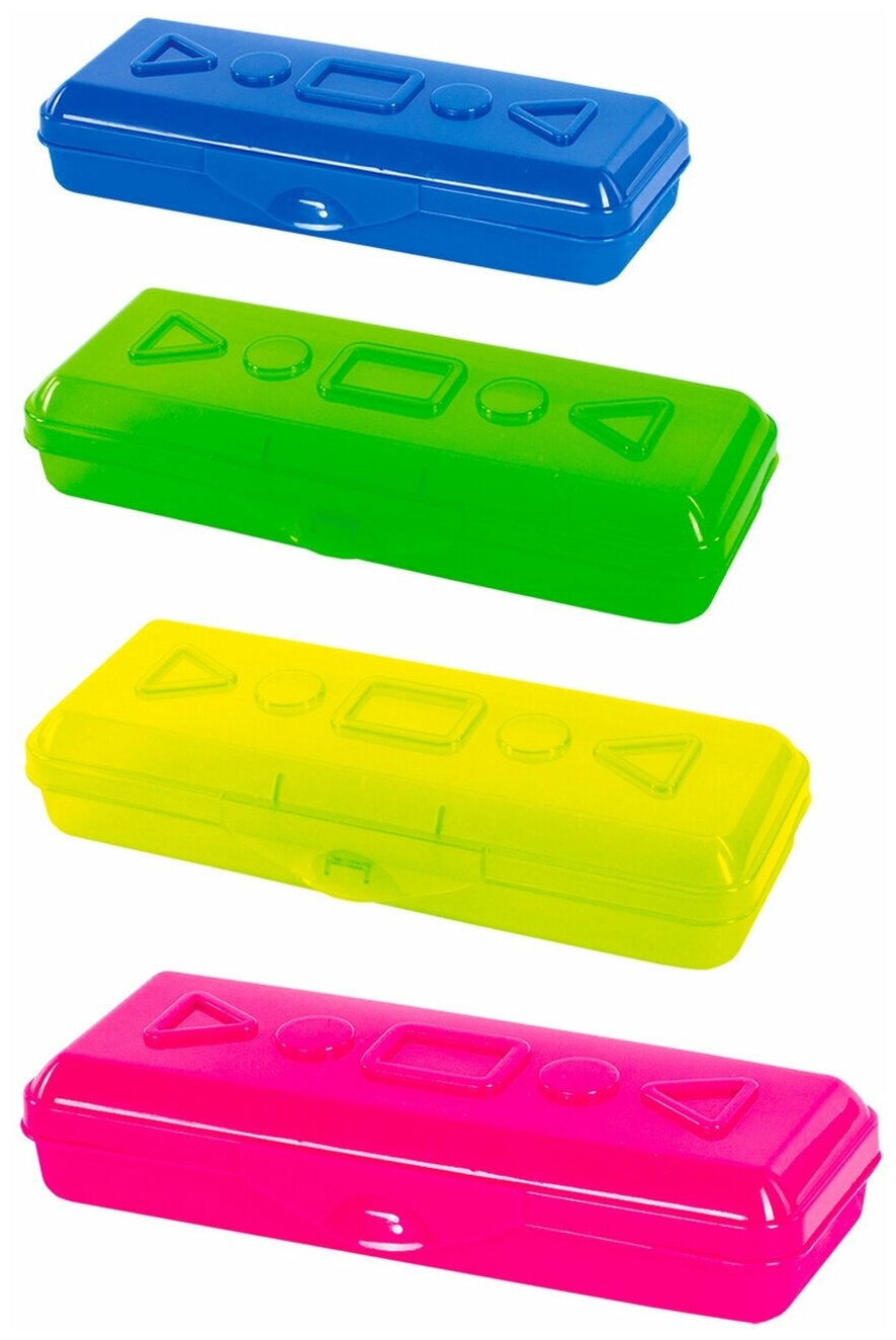 Пенал пластиковый пифагор тонированный, ассорти 4 цвета, 20х7х4 см, 228113 Комплект - 8 шт.