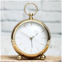 Часы будильник металл Кругляш золото классические настольные подарок женщине, мужчине, ребенку