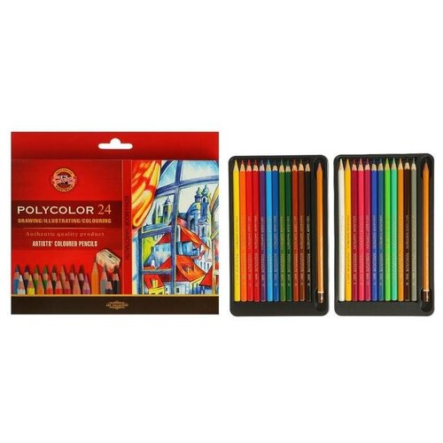 цветные карандаши koh i noor элефант 24 штуки Карандаши 24 цвета Koh-I-Noor 3834 POLYCOLOR 3834, картонная упаковка, европодвес