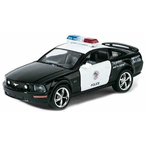 Машинка металлическая Kinsmart 1:38 Ford Mustang GT Police KT5091PD инерционная, двери открываются / Черно-белый металлическая машинка kinsmart 1 38 2006 ford mustang gt police kt5091dp инерционная