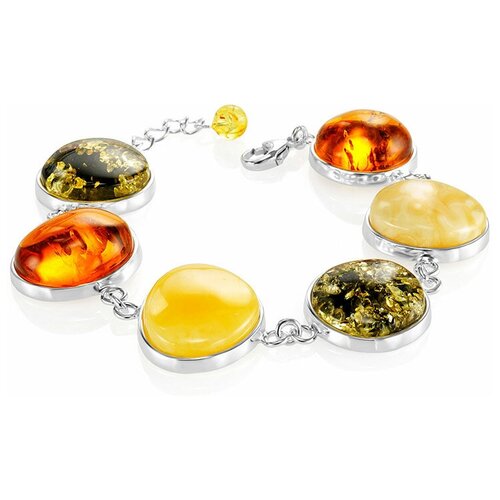 фото Amberholl изысканный серебряный браслет с янтарём разных оттенков «глянец»