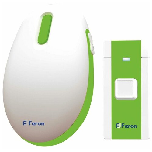 Звонок дверной беспроводной Feron E-375 Электрический 36 мелодии белый зеленый с питанием от батареек, 23688