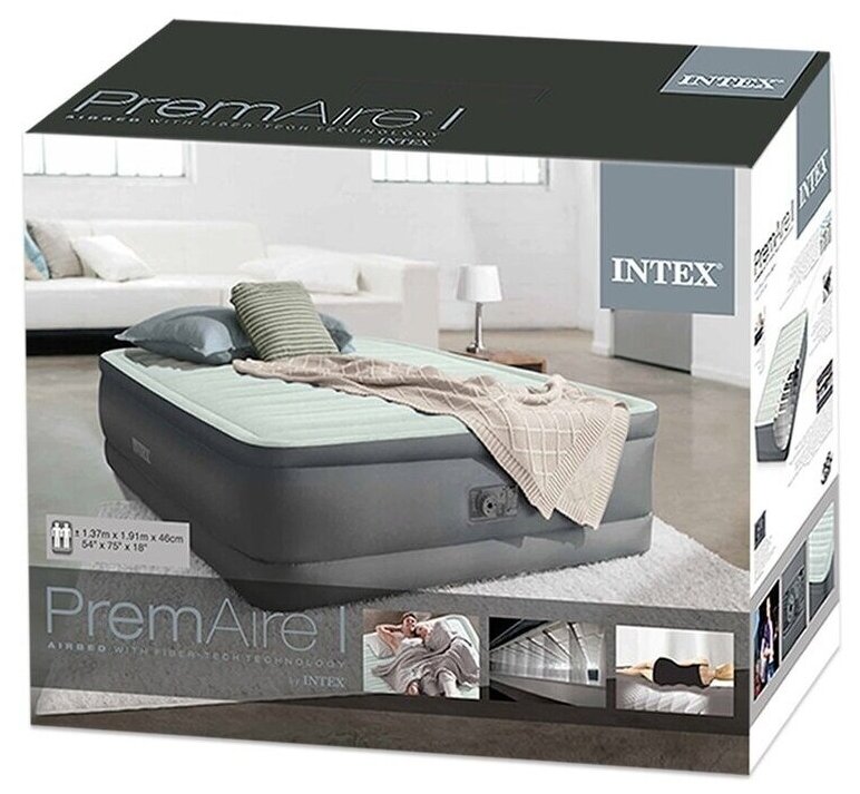 Кровать надувная Intex винил дл.:2030мм ш.:1520мм в.:460мм серый - фото №4