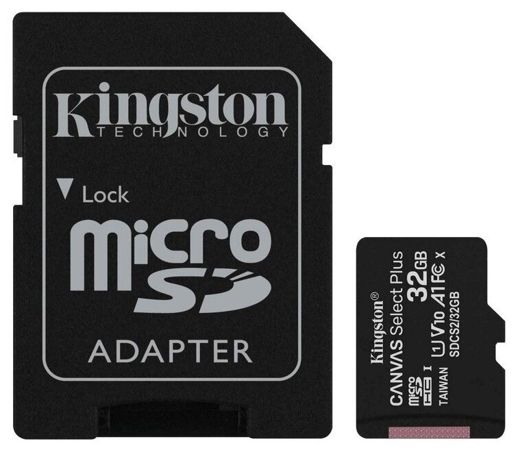 Карта памяти Kingston Canvas Select Plus microSDHC UHS-I, 32 гб, с адаптером (SDCS2/32Gb)