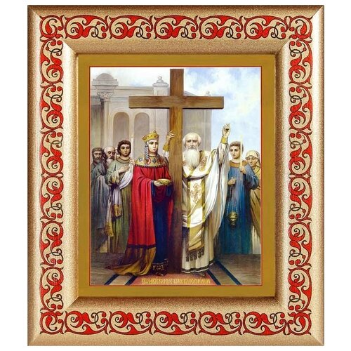 Воздвижение Креста Господня, икона в рамке с узором 14,5*16,5 см воздвижение креста господня икона в резной деревянной рамке