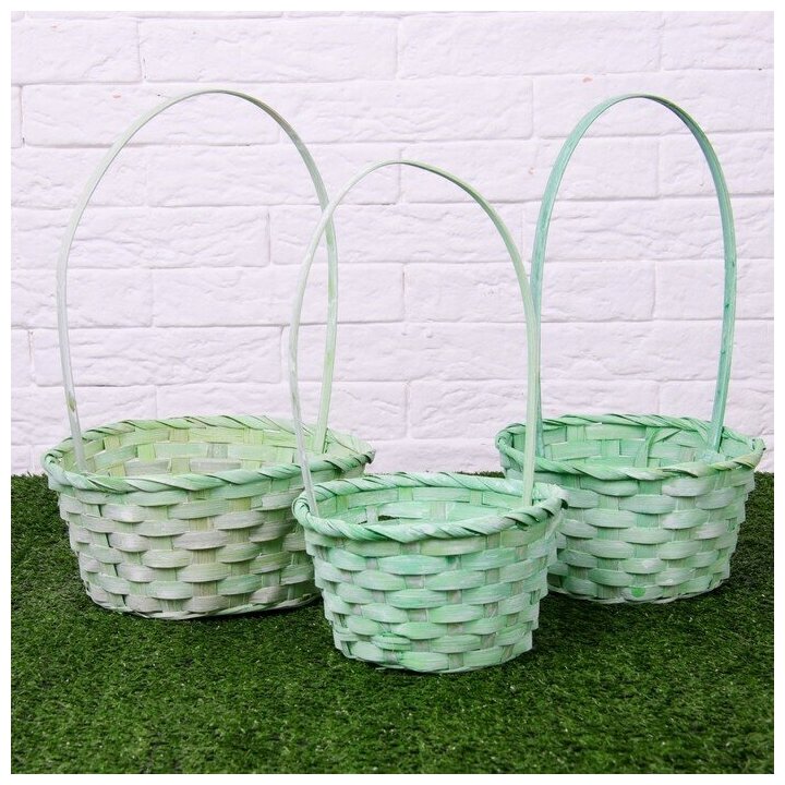 фото Набор корзин плетёных, бамбук, 3 шт, светло-зелёный цвет