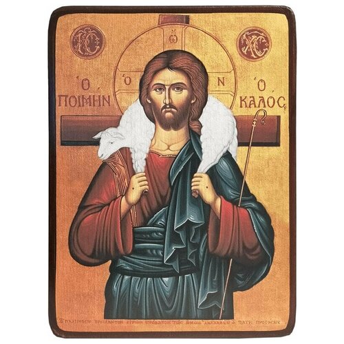 Икона Пастырь Добрый на золотом фоне, размер 19 х 26 см икона анна новгородская на золотом фоне размер 19 х 27 см