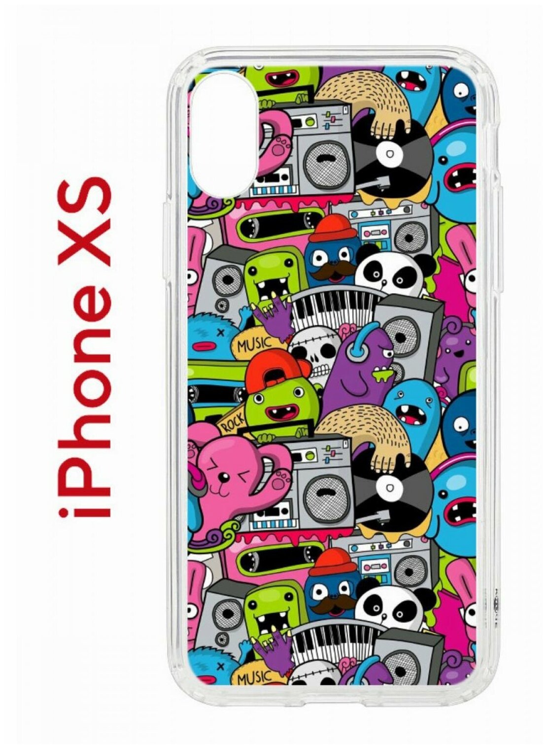 Чехол для iPhone X/XS Kruche Print Monsters music,противоударный силиконовый бампер с рисунком,пластиковая накладка с защитой камеры