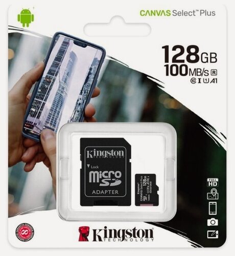 Изображение товара Карта памяти Kingston micro SDXC 128Gb Canvas Select Plus UHS-I U1 A1 + ADP (100/10 Mb/s)