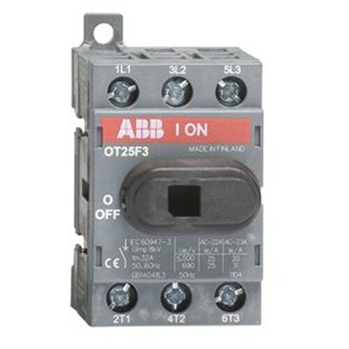 ABB OT25E3 Рубильник до 25А 3-х-полюсный для установки на DIN-рейку и ли монтажную плату 1SCA022283R8630