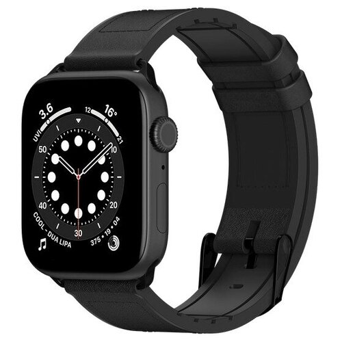 Ремешок SwitchEasy Hybrid для Apple Watch 7 45mm &1~6, SE 42/44mm. Материал: силикон/натуральная кожа. Цвет: черный