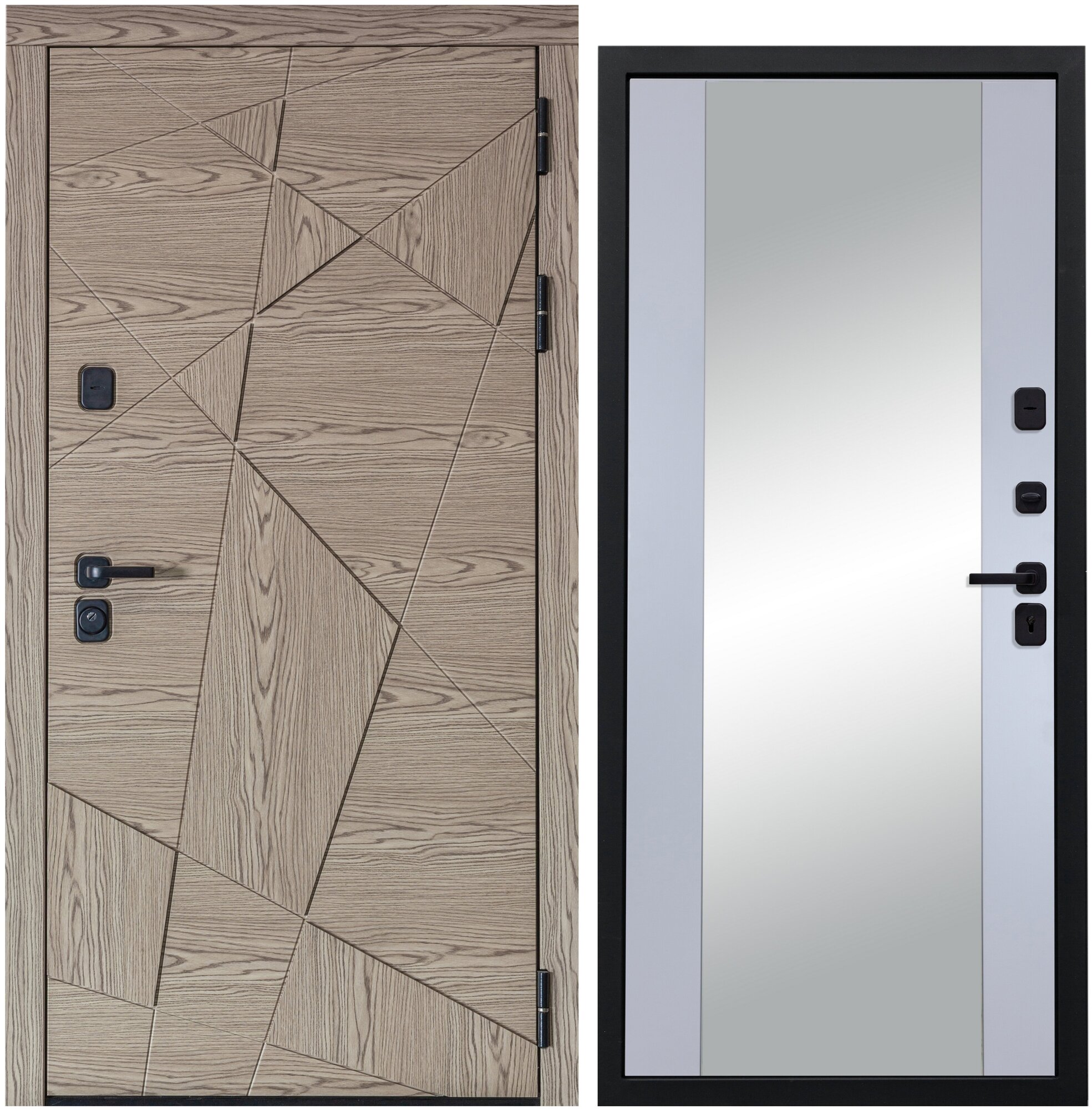 Дверь входная металлическая DIVA 97/1 2050x860 Зеркало Правая Дуб натуральный- Д15 Силк Маус, тепло-шумоизоляция, антикоррозийная защита для квартиры