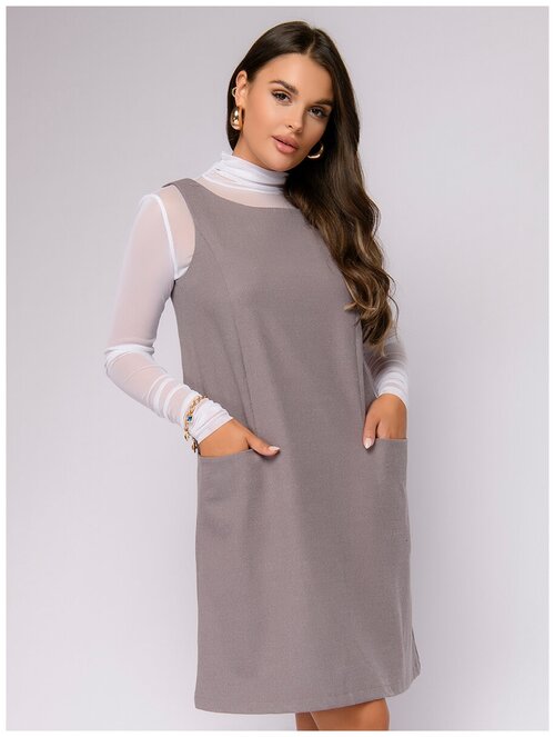 Платье 1001dress, в классическом стиле, свободный силуэт, мини, размер 40, бежевый