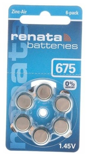 Элемент питания RENATA ZA 675 BL6 (для слуховых аппаратов) (6/60/300/3000)