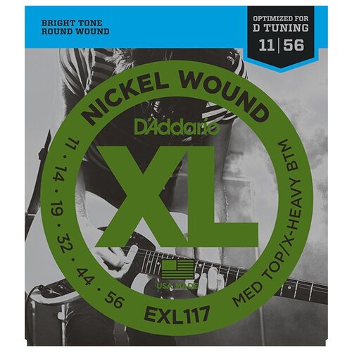 D'ADDARIO EXL117 NICKEL WOUND MEDIUM TOP/EXTRA-HEAVY BOTTOM 11-56 струны для электрогитары, никелерованная сталь, 11-56