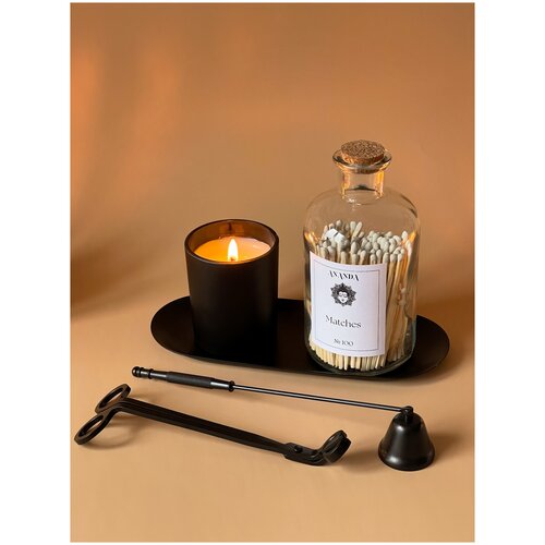Набор для свечей: ножницы (триммер) для подрезки фитиля и пламегаситель (колокольчик) для свечей / черный матовый / ANANDA CANDLES AND DECOR