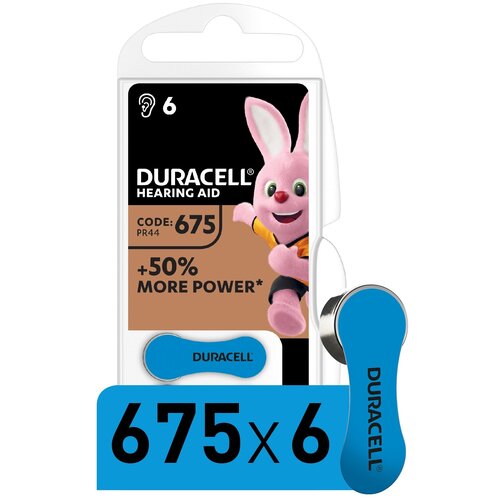 Кнопочная батарейка Duracell ZA675-6BL, 6шт батарейки powerone p13 pr48 для слуховых аппаратов упаковка 60 батареек