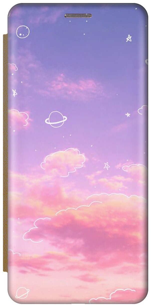 Чехол-книжка Розовое небо и космос на Xiaomi Poco F3 / Сяоми Поко Ф3 золотой