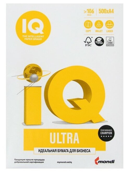 Бумага для офисной техники IQ Ultra (А4, марка A, 80 г/кв. м, 500 листов)- 1 пачка