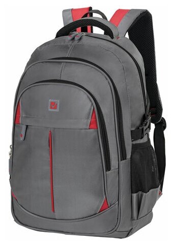 Рюкзак BRAUBERG TITANIUM универсальный, 3 отделения, серый, красные вставки, 45х28х18 см, 270767