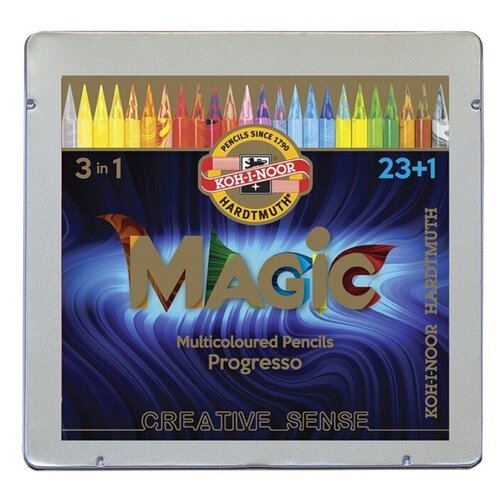 Карандаши с многоцветным грифелем KOH-I-NOOR цельнографитные Progresso Magic 8774, 23 шт заточен