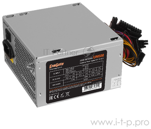 Фото Блок питания 600W ExeGate UN600, ATX, PC, 12cm fan, 24p+4p, 6/8p PCI-E, 3*SATA, 2*IDE, FDD + кабель 220V в комплекте