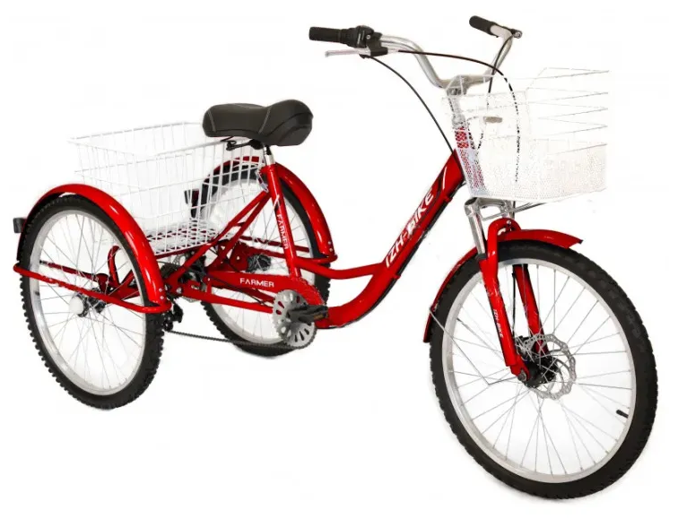 Трехколесный велосипед для взрослых IZH-BIKE Farmer (Фермер) 24' Красный металлик