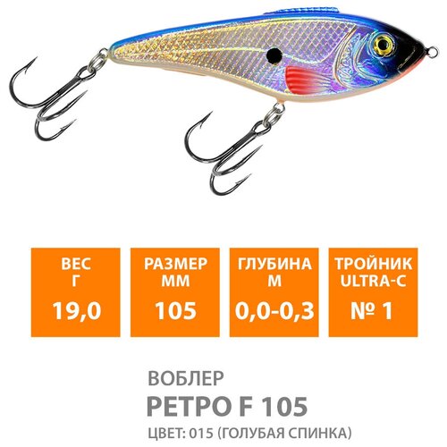 фото Воблер для рыбалки плавающий aqua ретро 105mm 19g цвет 015