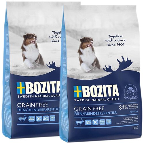 BOZITA GRAIN FREE REINDEER беззерновой для взрослых собак всех пород с нормальным и повышенным уровнем активности с оленем (1,1 + 1,1 кг)