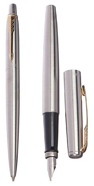 Набор Parker Jotter Core FK691 (2093257) Stainless Steel GT ручка перьевая, ручка шариковая подар.ко - фото №2