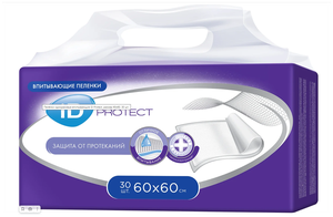 Пелёнки одноразовые впитывающие iD Protect, размер 60x60, 30 шт. iD 2326062