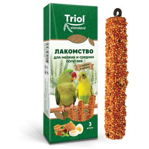 Палочки для мелких и средних попугаев с мёдом и яйцом Triol Standard, 3шт (11 шт) палочки для грызунов с мёдом и яйцом триол standart 3шт 83г 10 шт