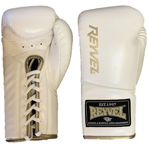 Профессиональные перчатки боксерские REYVEL Hunter, белые, вес 8 унций, на шнуровке