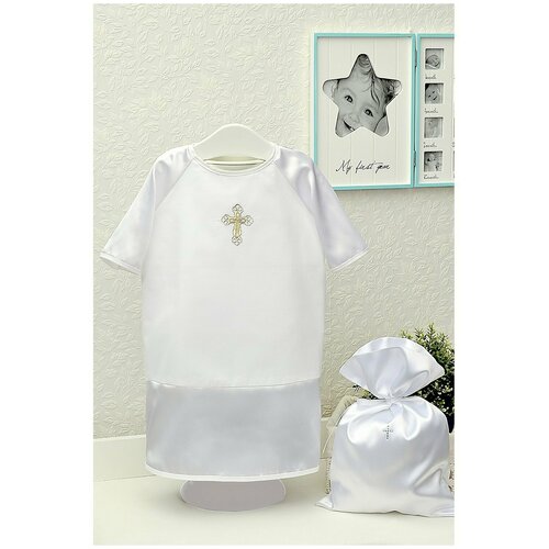 крестильная одежда makkaroni kids крестильный набор классика для девочки Крестильная рубашка Makkaroni Kids, размер 6-12, белый