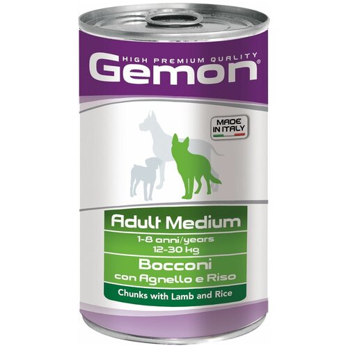 Консервы Gemon Dog Medium для собак средних пород с кусочками ягненка и рисом 12шт*1,25кг