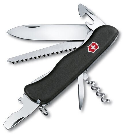 Нож Victorinox Forester, 111 мм, 12 функций, с фиксатором лезвия, черный