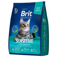 Сухой корм для кошек Brit Premium Sensitive с чувствительным пищеварением, гипоаллергенный, с ягненком и индейкой 2 кг (кусочки в соусе)