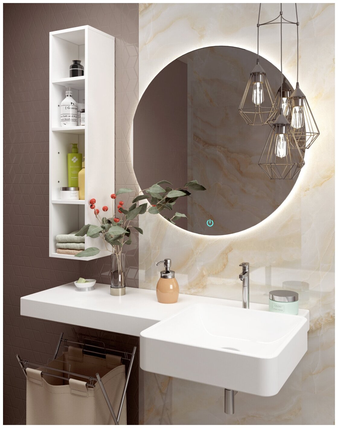 Шкаф открытый для ванной комнаты, REGENT style, ОШТ200 подвесной, белый, 95*20*19 - фотография № 1