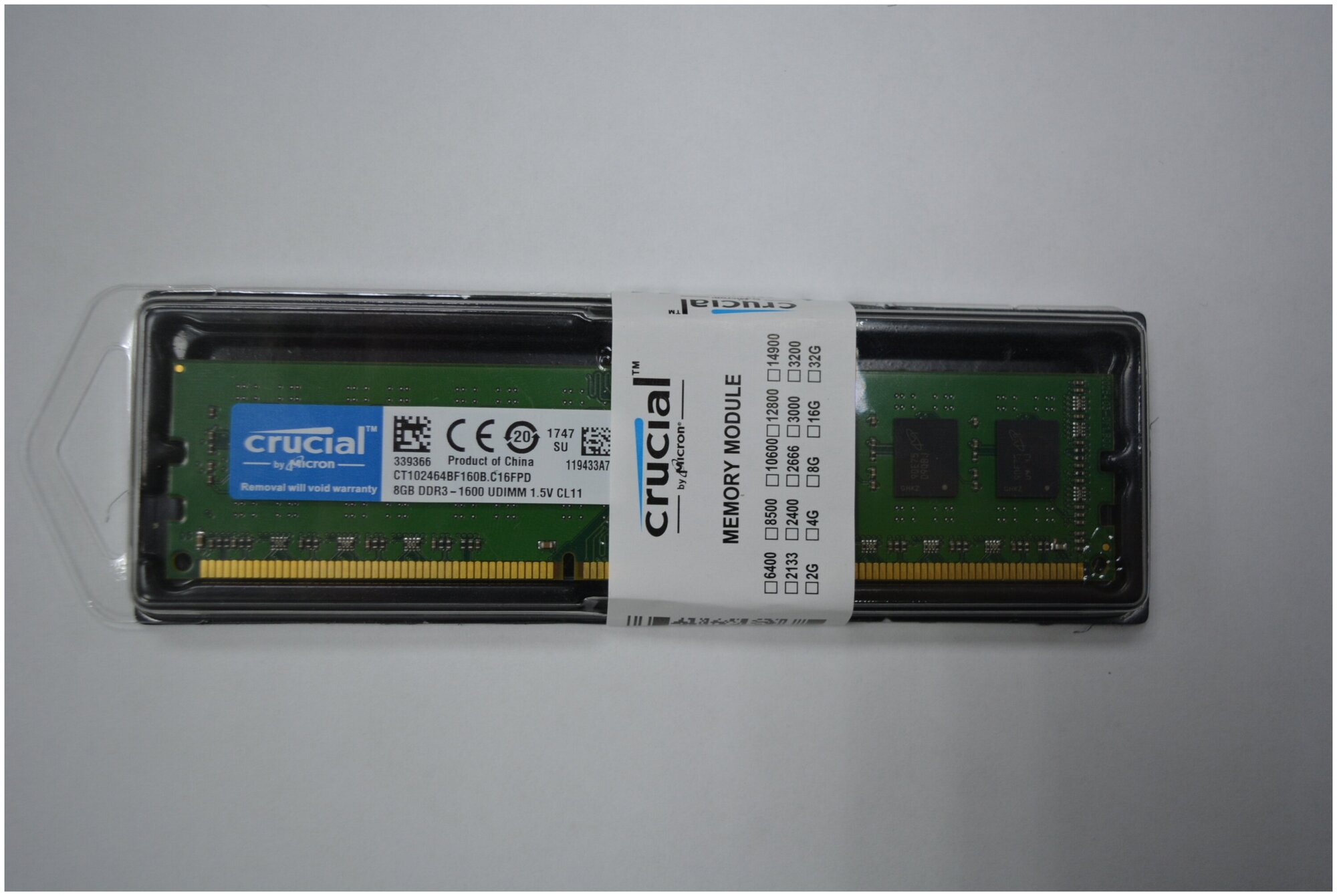 Оперативная память Crucial 8 ГБ DDR3 1600 МГц UDIMM CL11 CT102464BD160B