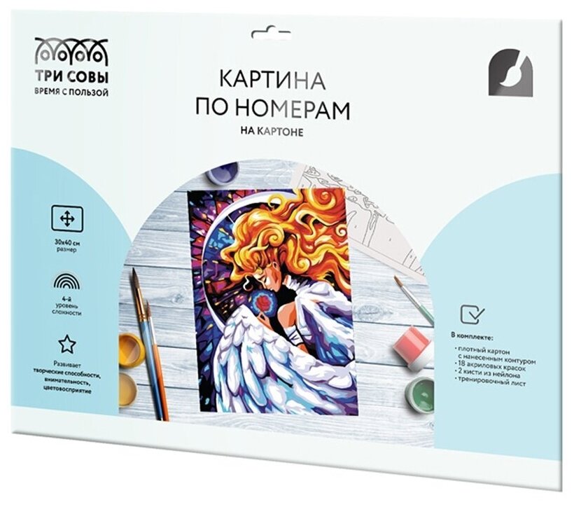 Картина по номерам ТРИ совы на картоне Ангел, 30х40, с акриловыми красками и кистями (КК_44045)