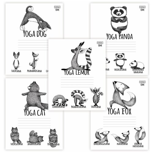 Тетрадь 24 л, HATBER, клетка, обложка картон, "Animals Yoga" (5 видов), 24Т5В1 - 40 шт.