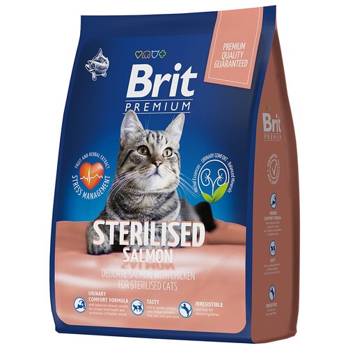 Brit Premium Cat Sterilized Salmon & Chicken Полнорационный сухой корм премиум класса с лососем для взрослых кошек, 2кг, 1шт brit brit premium cat adult chicken сухой корм для взрослых кошек с курицей