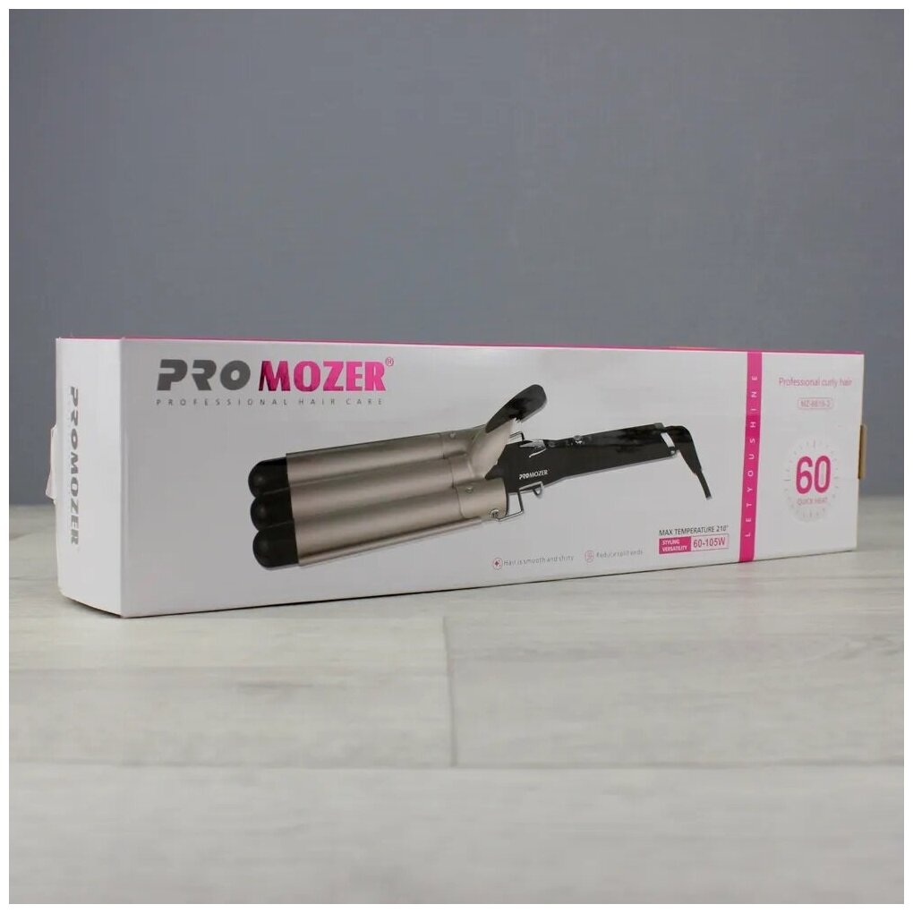 Тройные щипцы-волна для укладки и завивки волос D25 мм ProMozer MZ-6618-3-25/титан-турмалиновое покрытие/2 режимами регулировки температуры/ионизация - фотография № 5