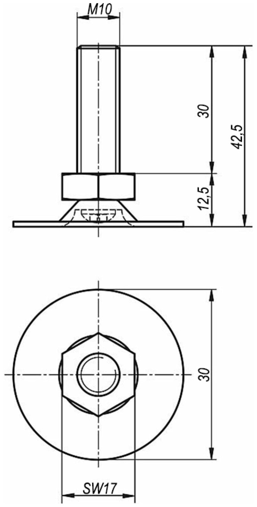 KIPP Регулируемая винтовая опора из стали M10X30 K0678.03010X030 - фотография № 2