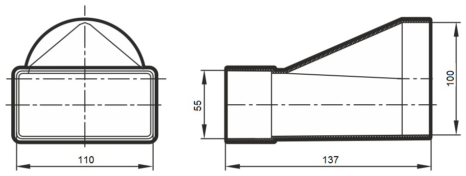 Соединитель Era 511СП10КП эксцентриковый плоского воздуховода с круглым пластик, 55х110/D100