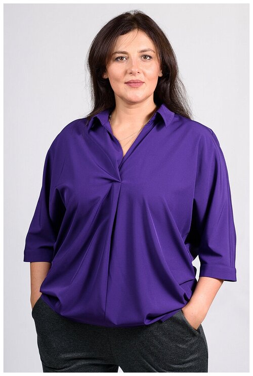 Блуза  SVESTA, нарядный стиль, свободный силуэт, укороченный рукав, манжеты, однотонная, размер 54, фиолетовый